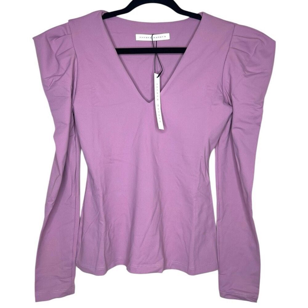 NEW‎ Susana Monaco Pleated V Neck Long Sleeve Top Lip Gloss XS